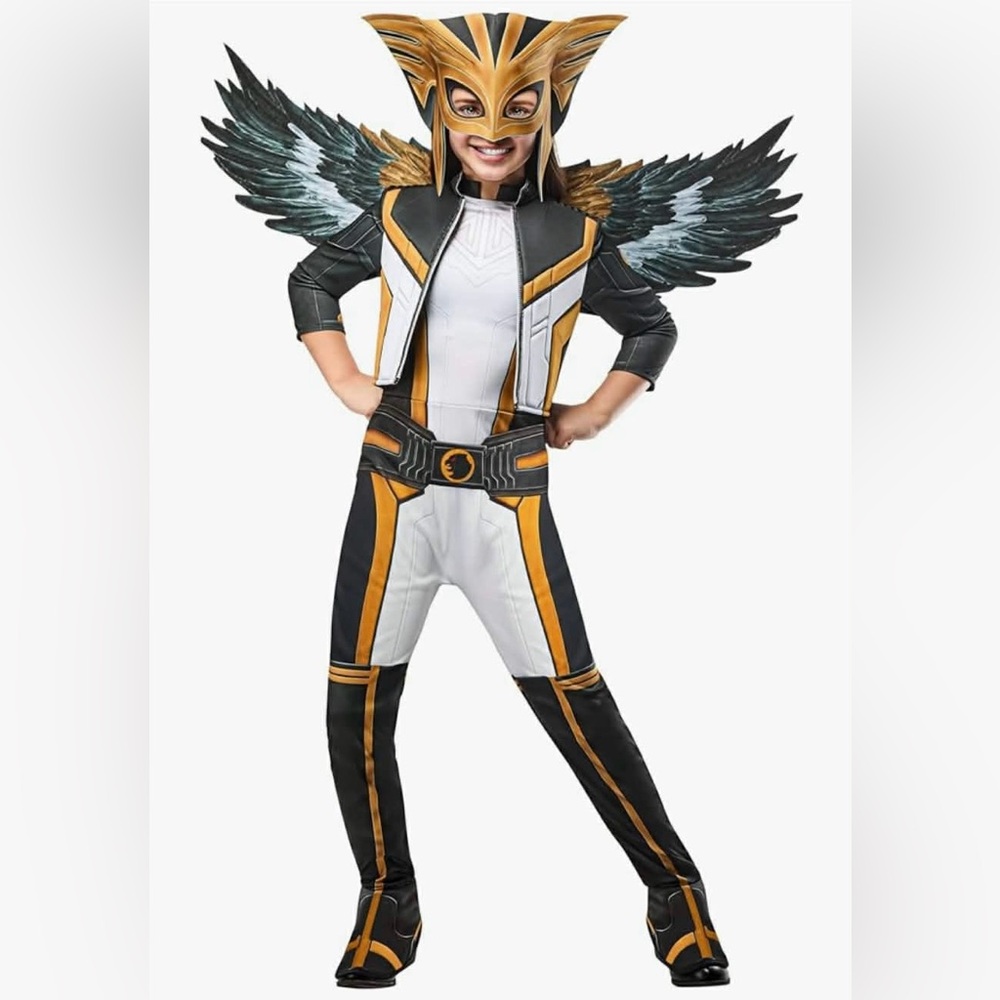 NWT Rubie's Kids Hawk Girl Superhero Costume - Black, White & Gold Size M 7-8